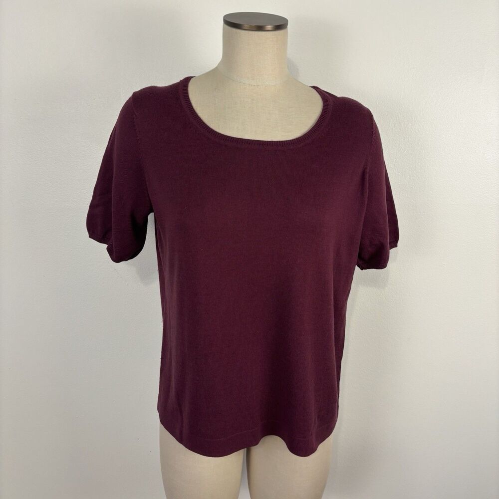 Talbots Woman Sweater Top Size 1X Plum Purple Silk Cashmere Blend Short Sleeve